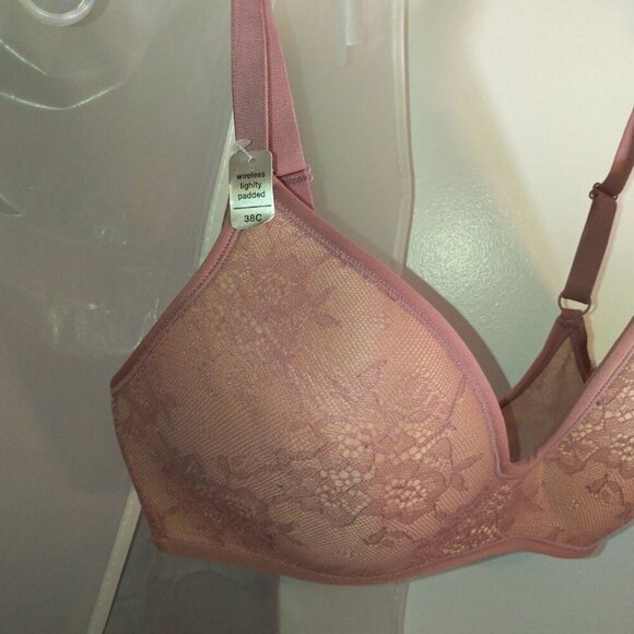 🍒NWT Sophie b. Lightly Padded Floral Lace Wirefree Bra in Dusty Pink Barbiecore - Picture 7 of 16